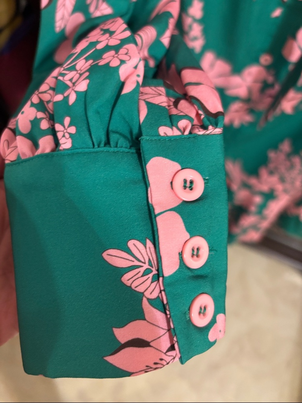 SHEIN Green Dress with Pink Floral Tie-Neck - Picture 3 of 6